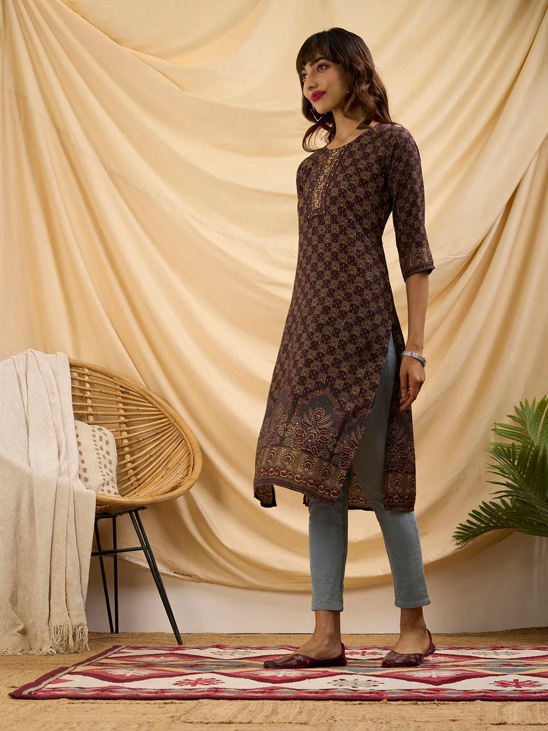 Purple Kurta For Women - Women Muslin Comfort Fit Kurta - Zola