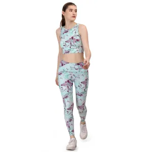 Quick-Dry Printed Sleeveless Crop Top & High-Waist Legging Set