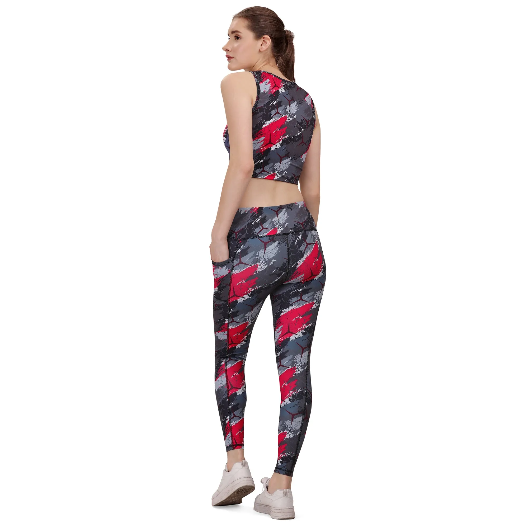 Quick-Dry Printed Sleeveless Crop Top & High-Waist Legging Set