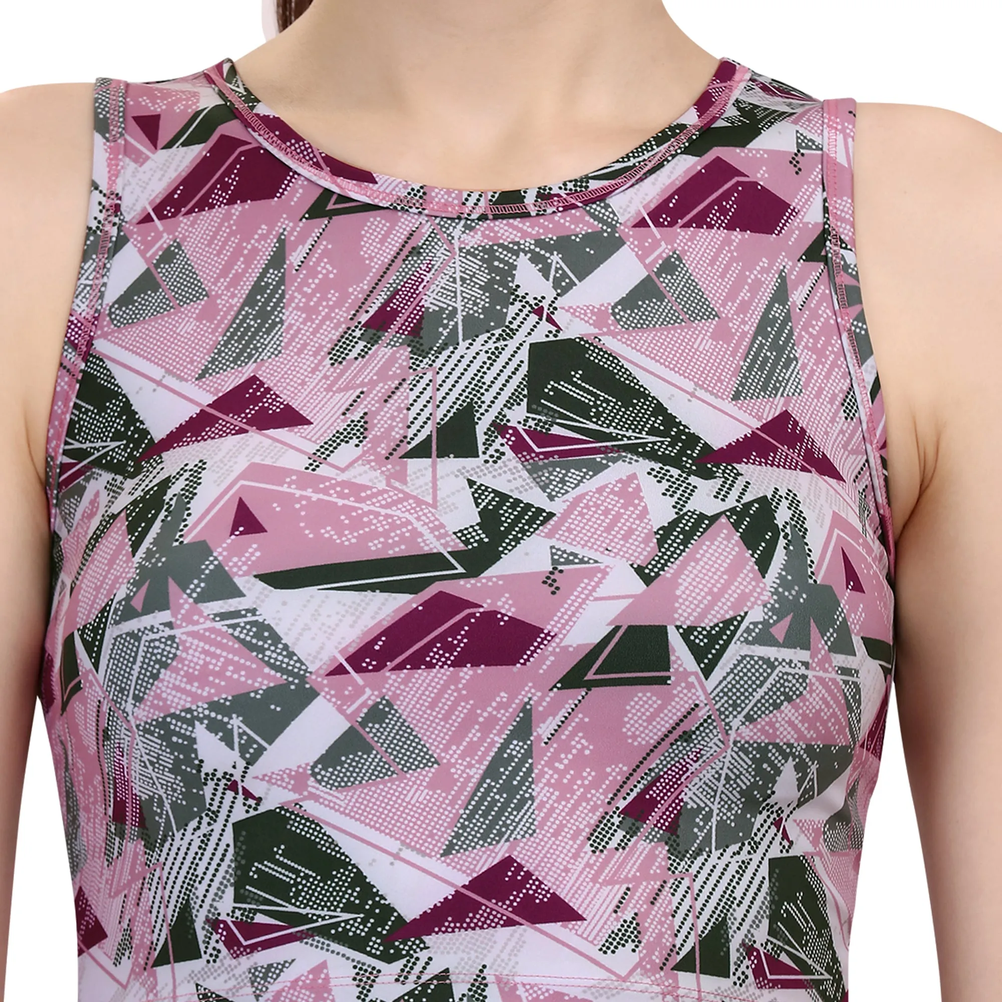 Quick-Dry Printed Sleeveless Crop Top & High-Waist Legging Set