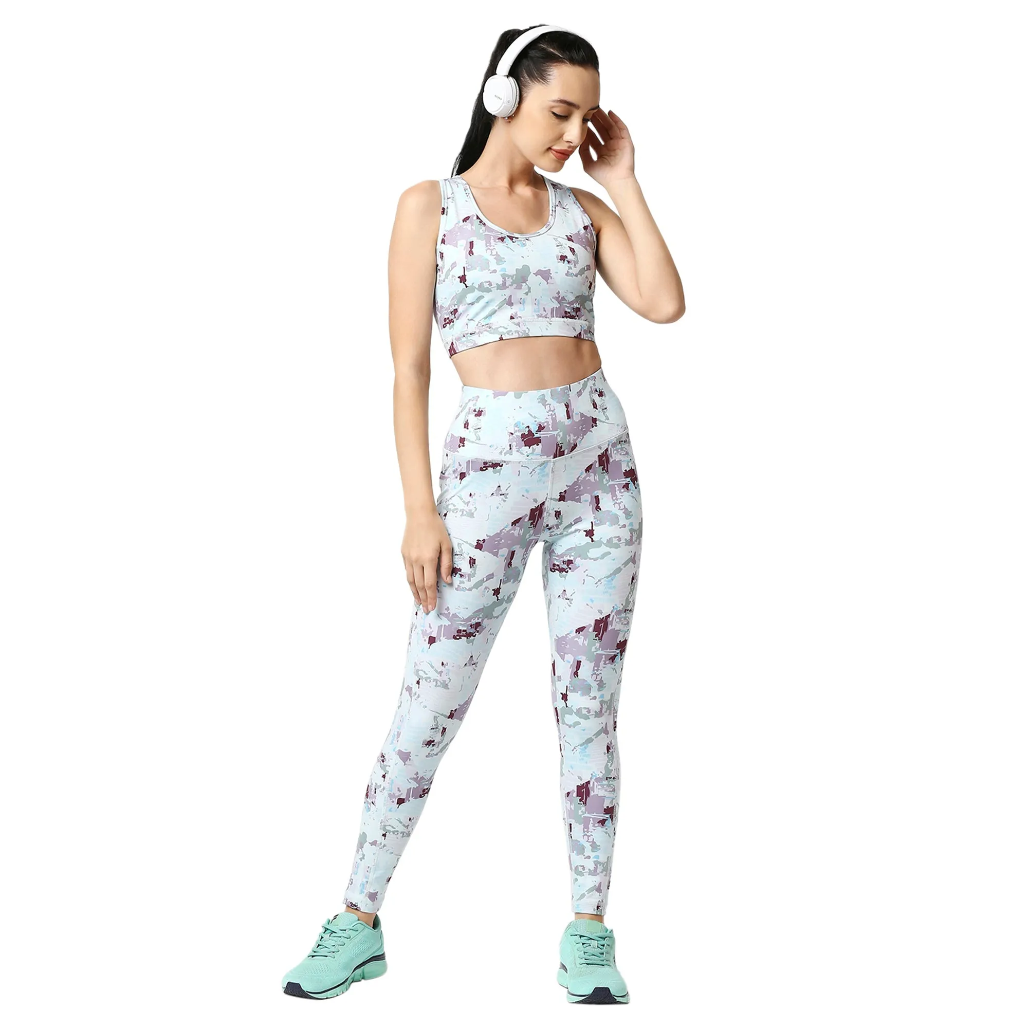 Quick-Dry Printed Sports Bra & High Waist Legging Set