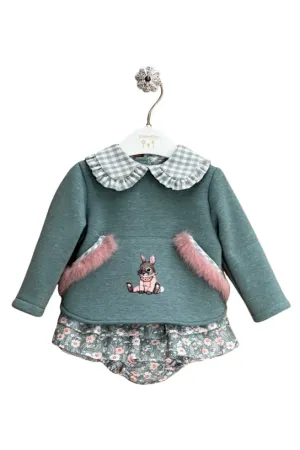 "Aria" Sage Green Bunny Blouse & Floral Skirt