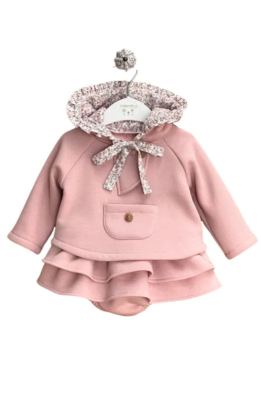 "Emilia" Dusky Pink Floral Hoodie & Skirt