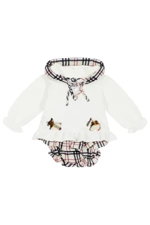 "Hilda" Ivory Hoodie & Tartan Bloomers