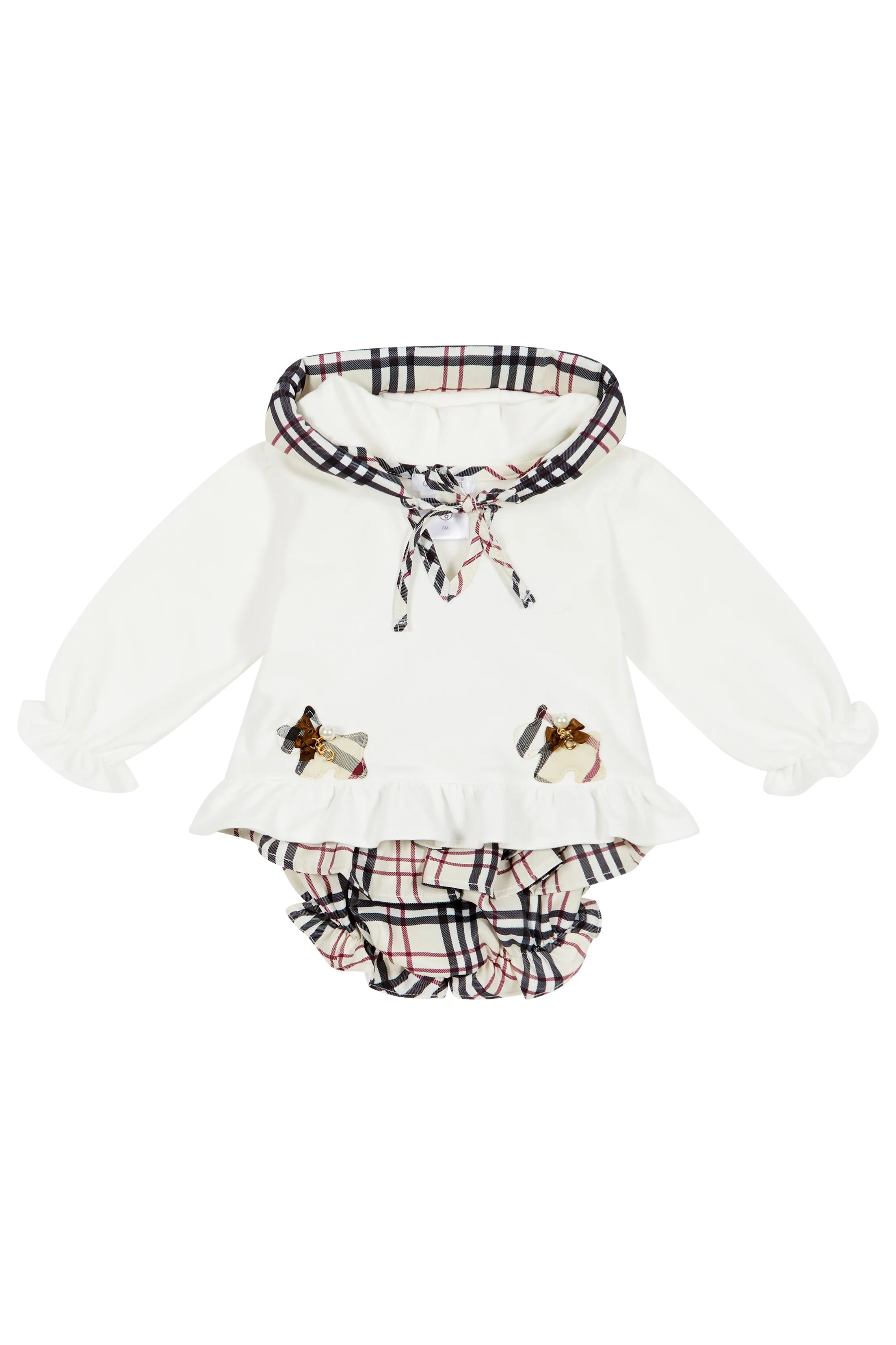 "Hilda" Ivory Hoodie & Tartan Bloomers
