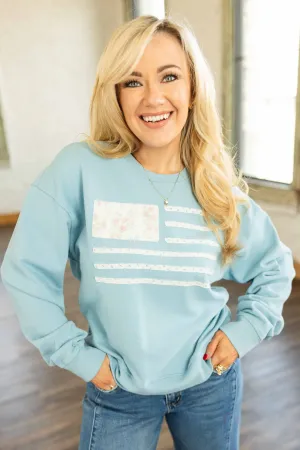 RAELYNN FLORAL PATCH FLAG SWEATSHIRT
