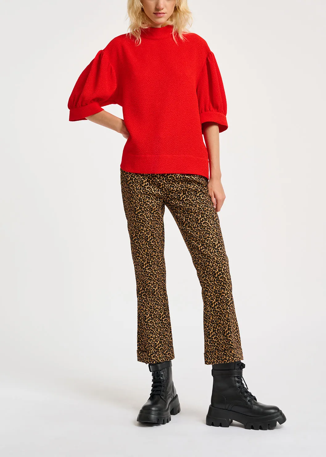 Red top with puffed sleeves