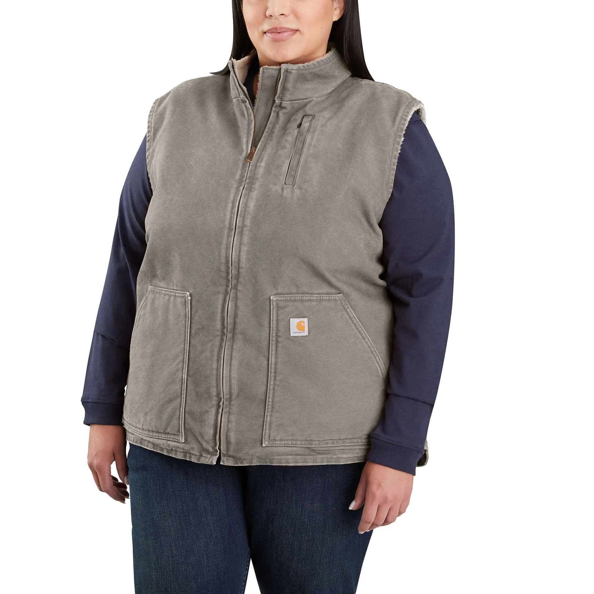 Relaxed Fit Washed Duck Sherpa-Lined Mock-Neck Vest