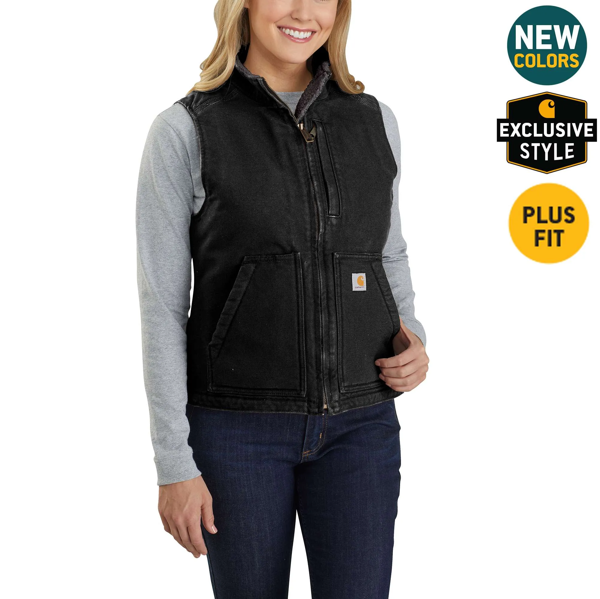 Relaxed Fit Washed Duck Sherpa-Lined Mock-Neck Vest