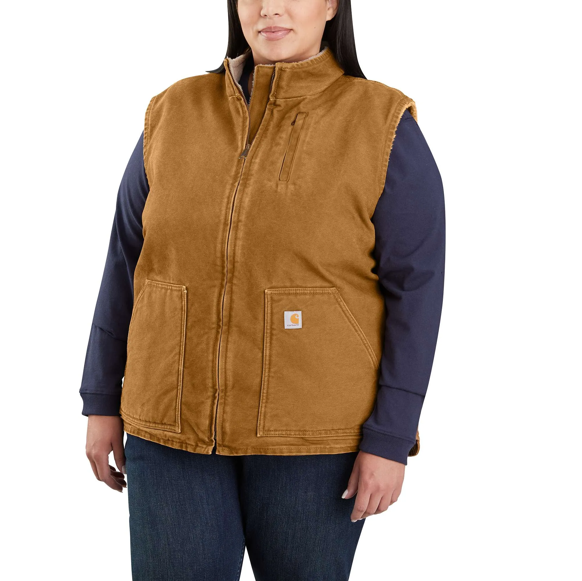 Relaxed Fit Washed Duck Sherpa-Lined Mock-Neck Vest