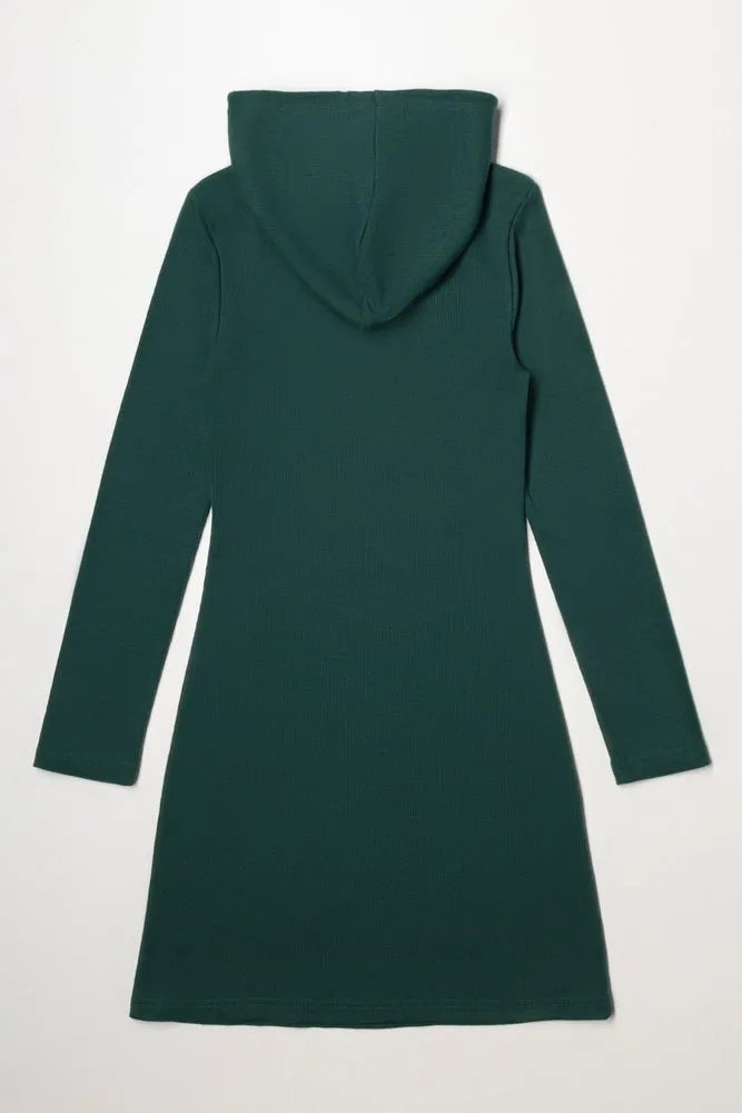 Rib Hooded Dress Green