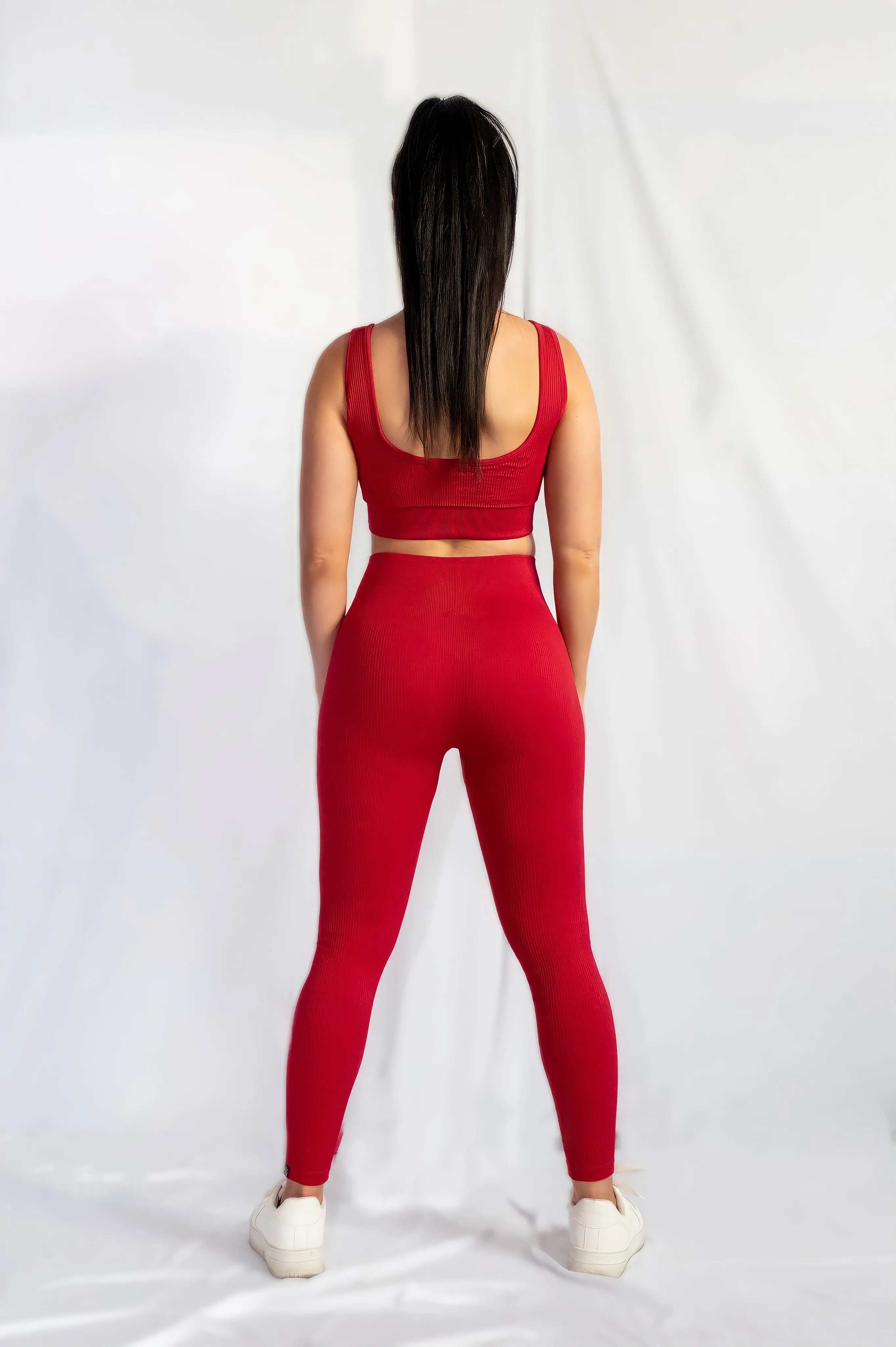 RIBBED COLLECT LEGGINGS in Red