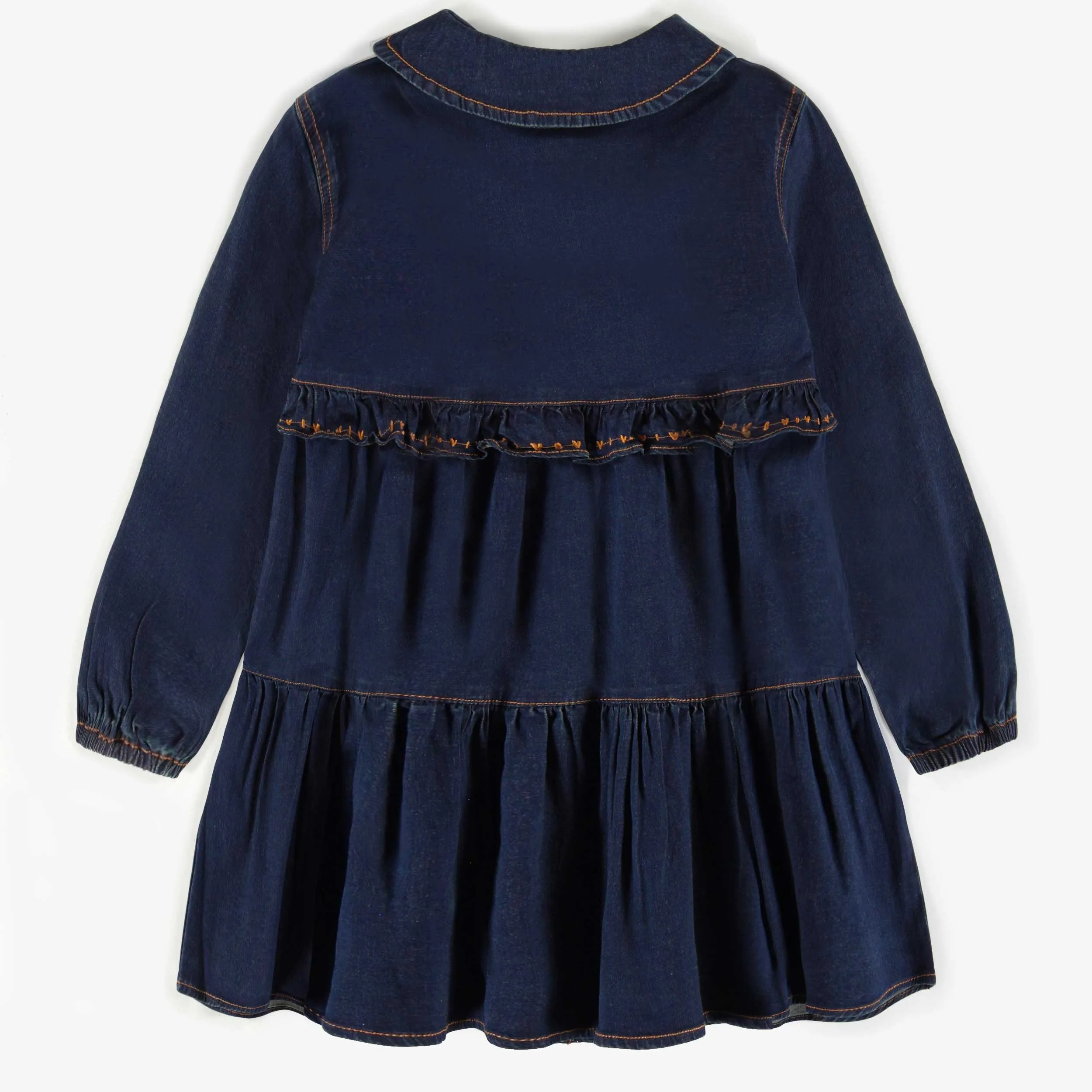 Robe à volants étagés en denim léger, enfant || Lightweight denim dress with tiered ruffles, child