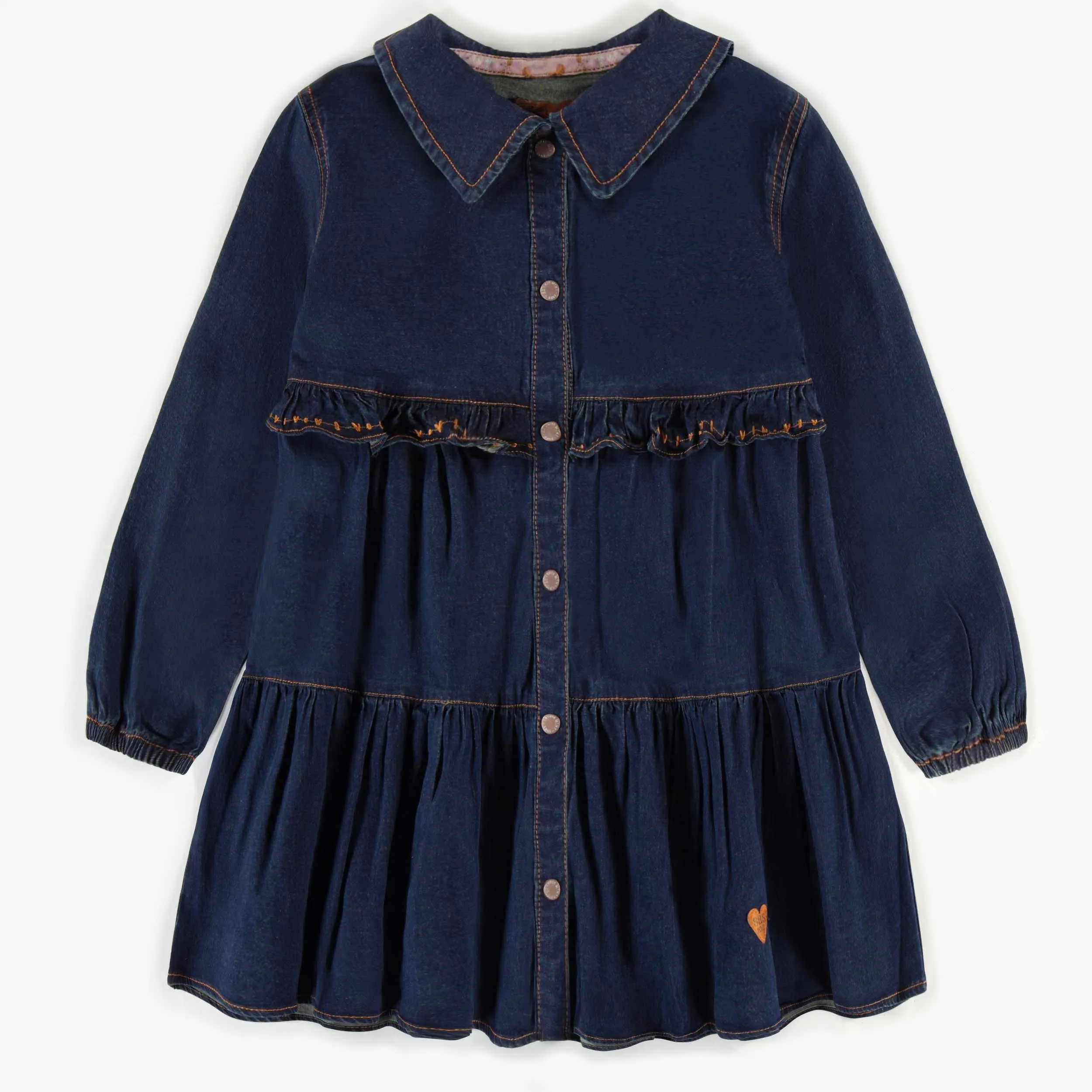 Robe à volants étagés en denim léger, enfant || Lightweight denim dress with tiered ruffles, child