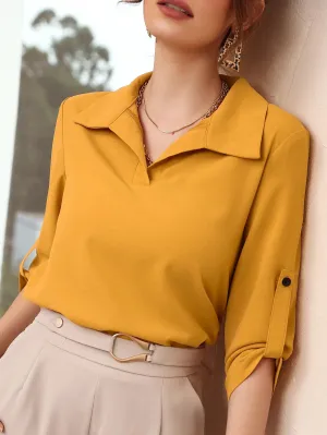Roll-up Sleeve Solid Blouse (Clearance sale