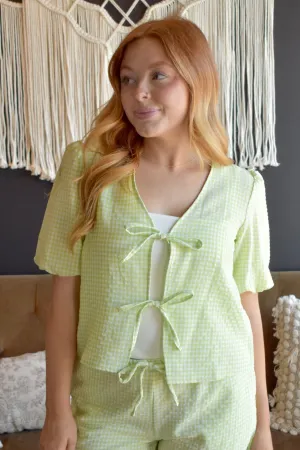 Rosie Gingham Tie Blouse- Lime