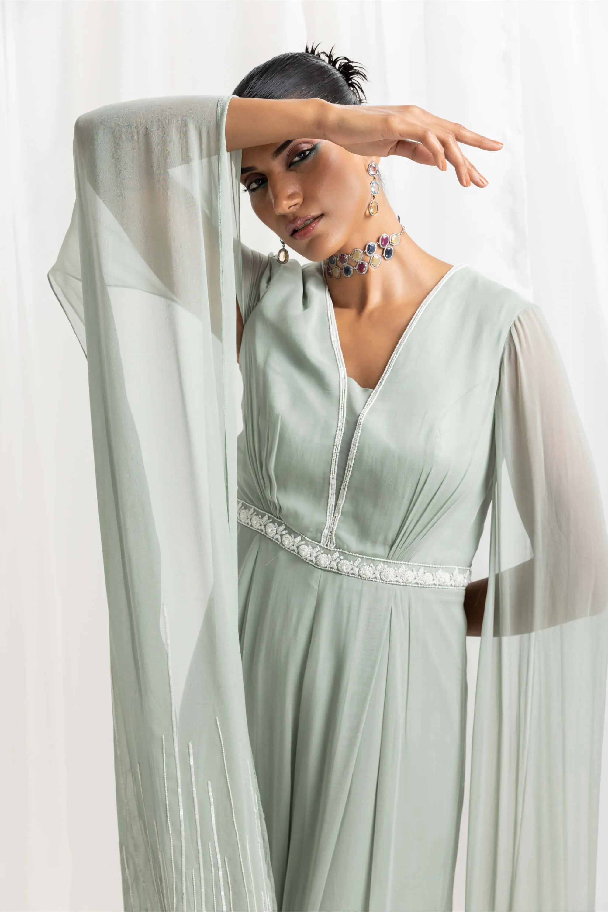 Sage green embellished jumpsuit