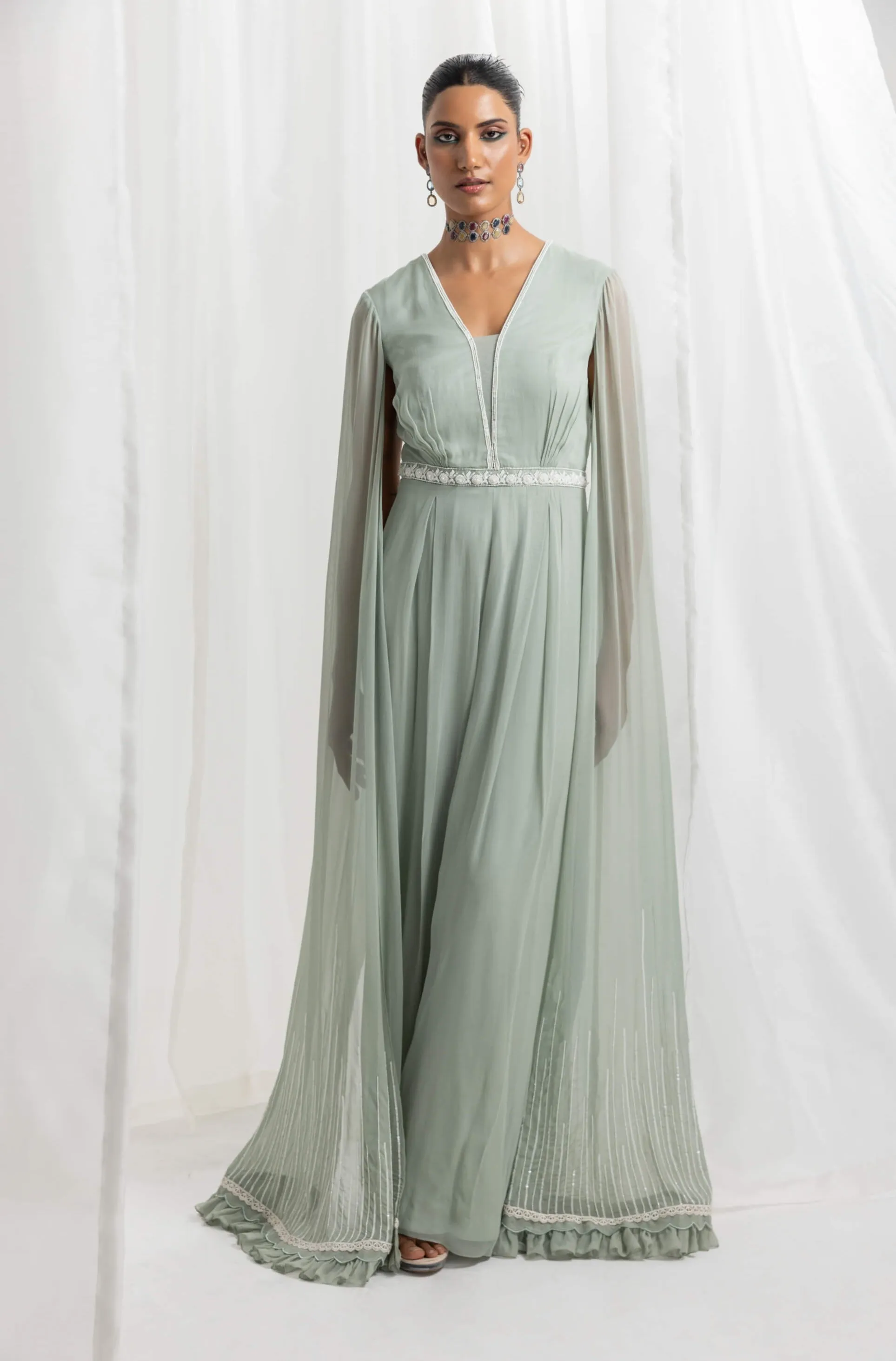 Sage green embellished jumpsuit