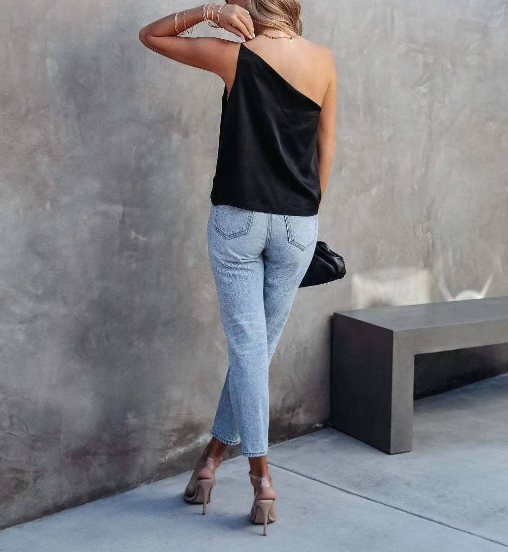 Satin blouses with loose casual slant straps