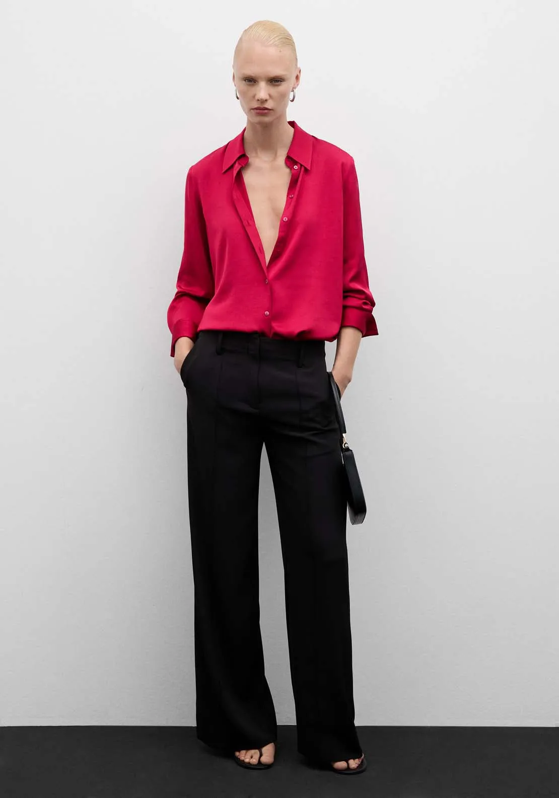 Satin finish flowy shirt - Bright Pink