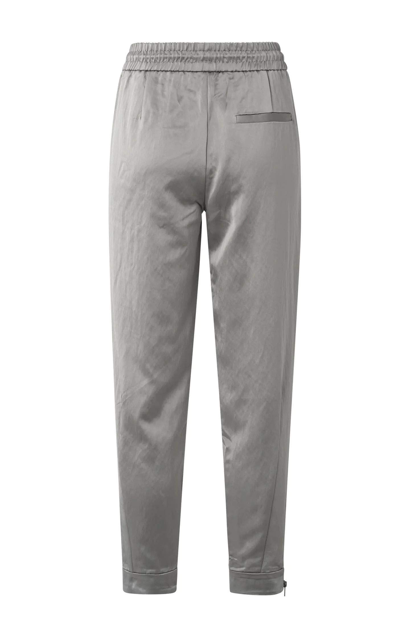 Satin joggers with zipper details and elastic waistband