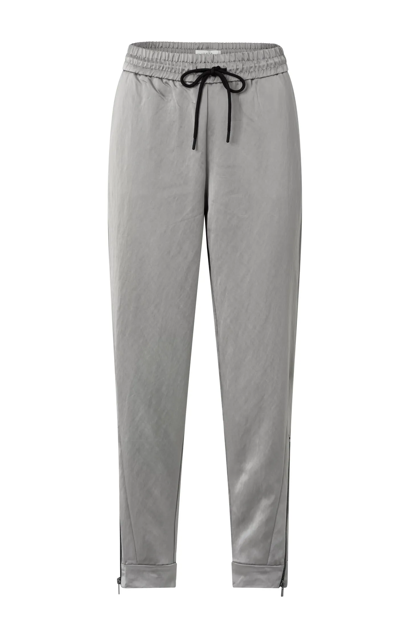 Satin joggers with zipper details and elastic waistband