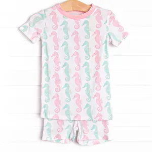 Seahorsin' Around Bamboo Pajama Short Set, Pink