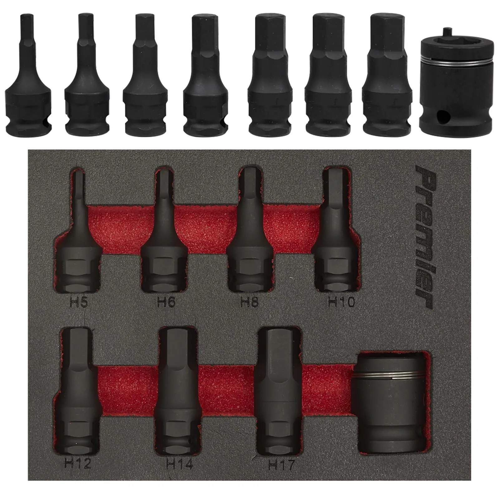 Sealey Impact Hex Socket Bit Set 8 Piece 3/8" Drive 5-17mm in EVA Storage Tray
