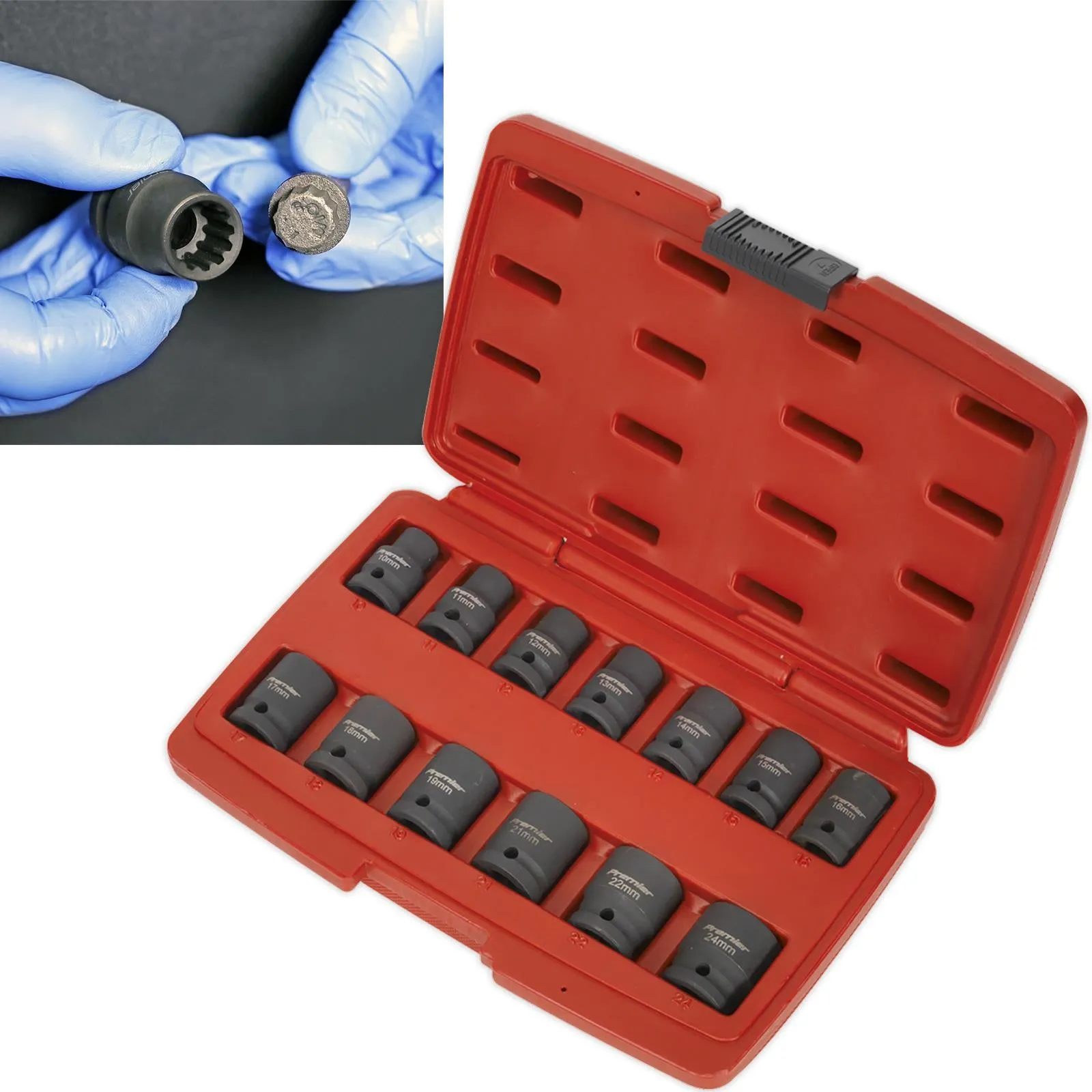 Sealey Impact Socket Set Total Drive 1/2" Metric Hardened Wrench 10-24mm 13pc