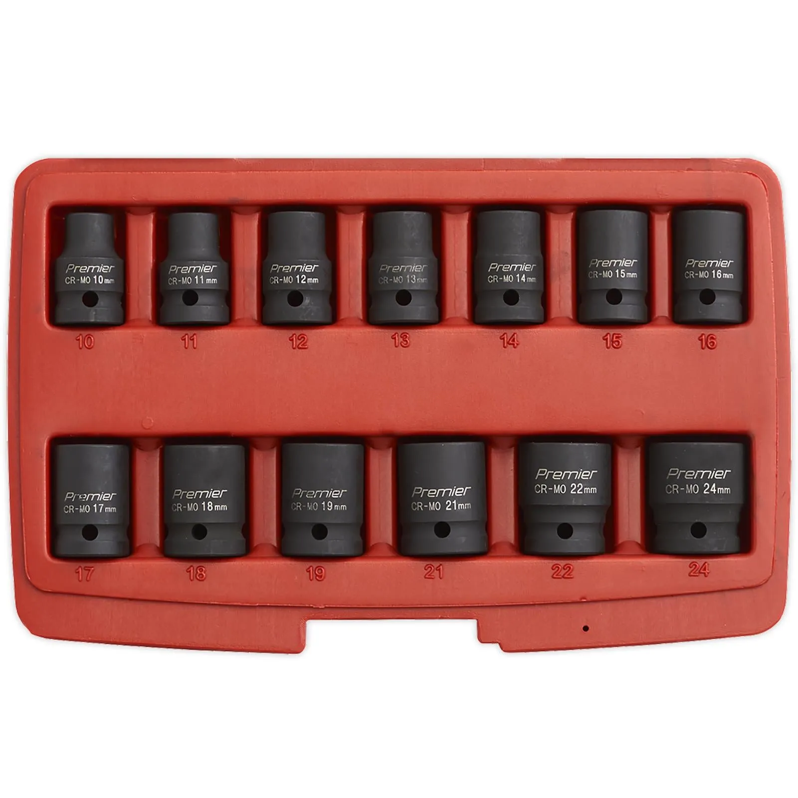 Sealey Impact Socket Set Total Drive 1/2" Metric Hardened Wrench 10-24mm 13pc