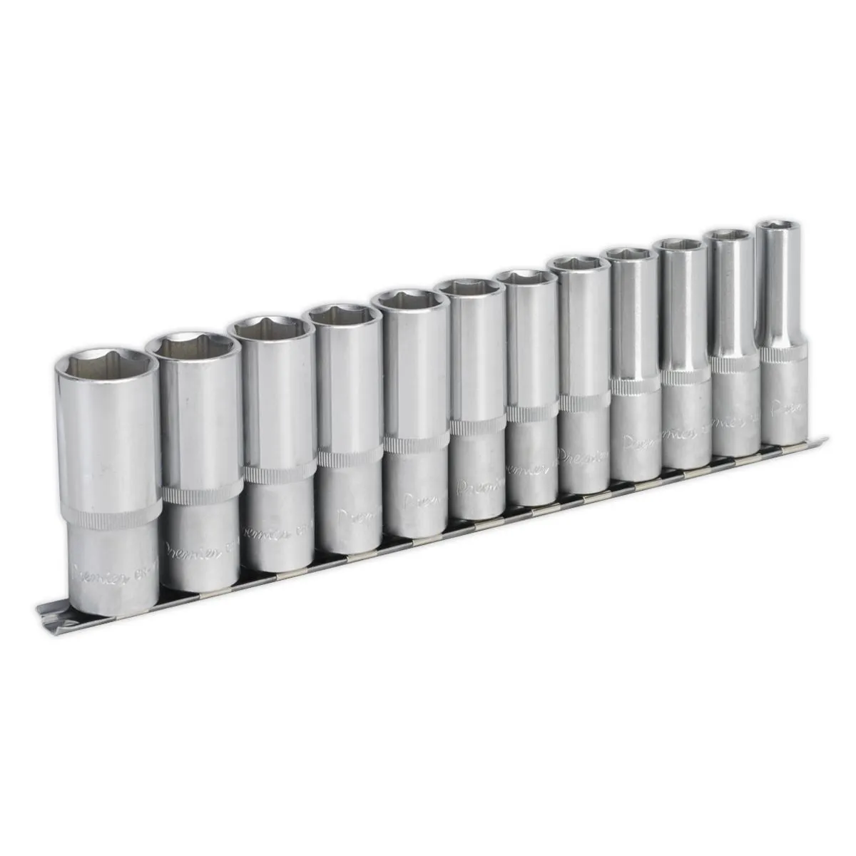 Sealey Premier Socket Set 12pc 1/2"Sq Drive 6pt Deep WallDrive® Metric