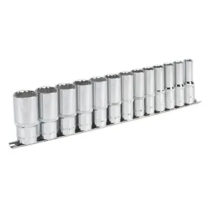 Sealey Premier Socket Set 13pc 1/2"Sq Drive 12pt Deep WallDrive® Imperial