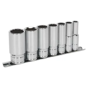 Sealey Premier Socket Set 7pc 3/8"Sq Drive Deep Whitworth
