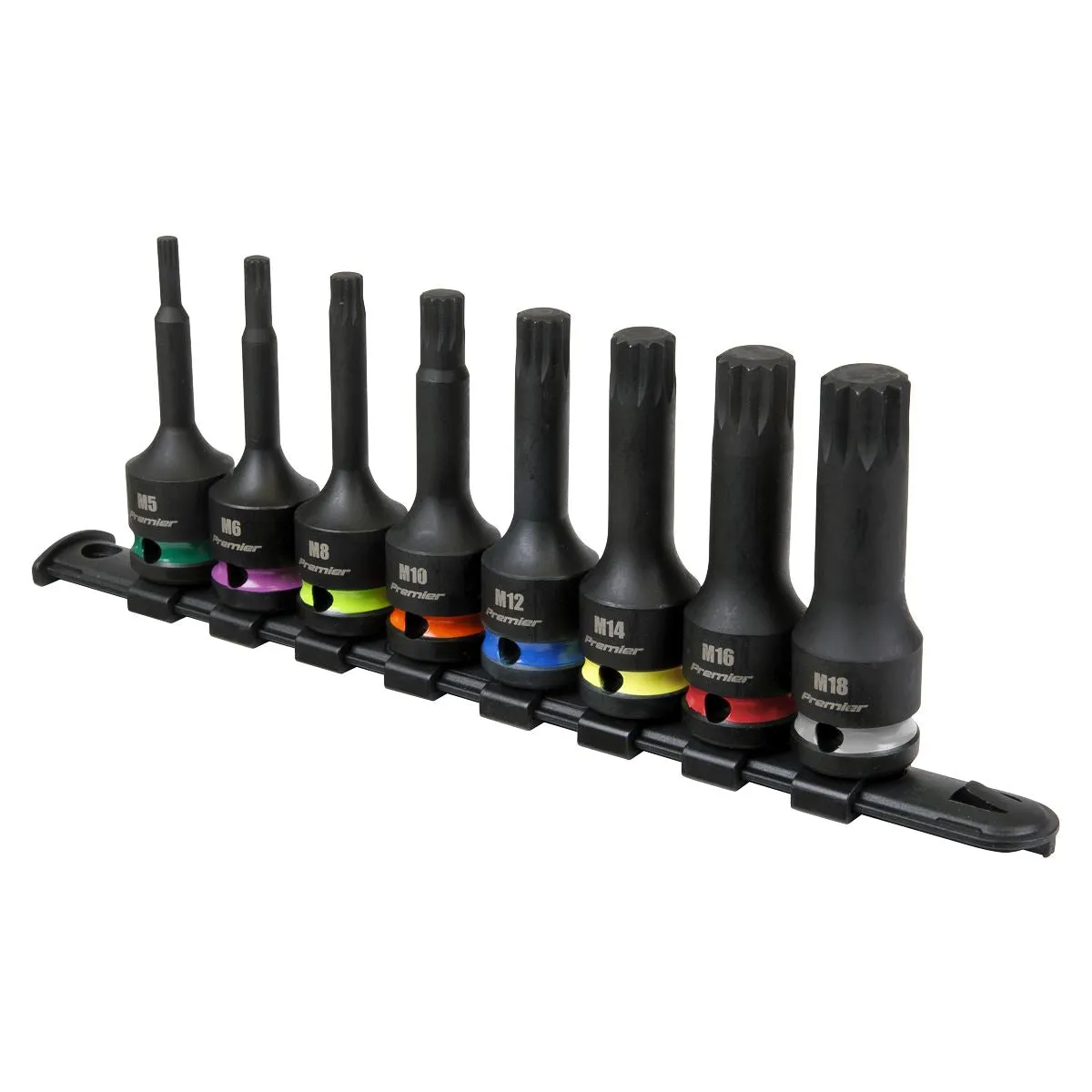 Sealey Premier Spline Impact Socket Bit Set 8pc 1/2"Sq Drive