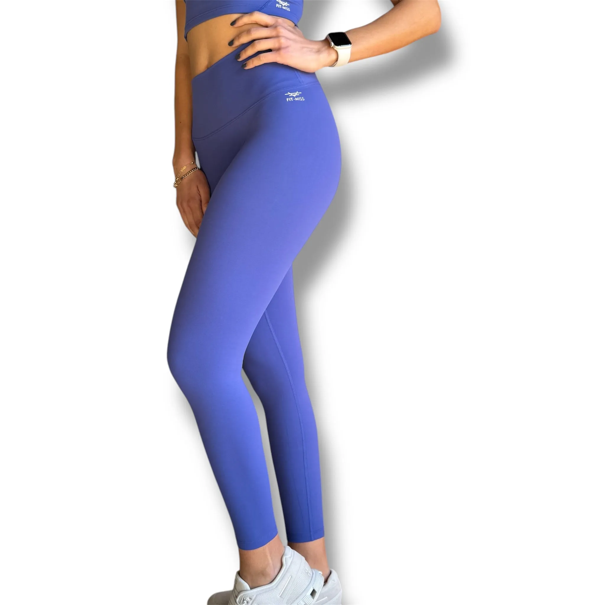 Seamless Front Basic Leggings - Blue Iris