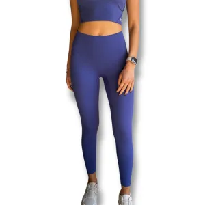 Seamless Front Basic Leggings - Blue Iris