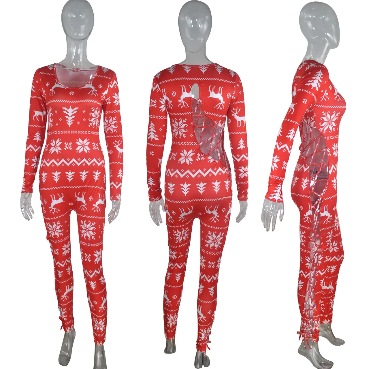 Sexy Christmas print jumpsuit（AY1527）