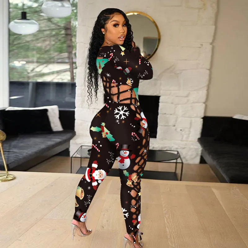 Sexy Christmas print jumpsuit（AY1527）