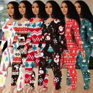 Sexy Christmas print jumpsuit（AY1527）