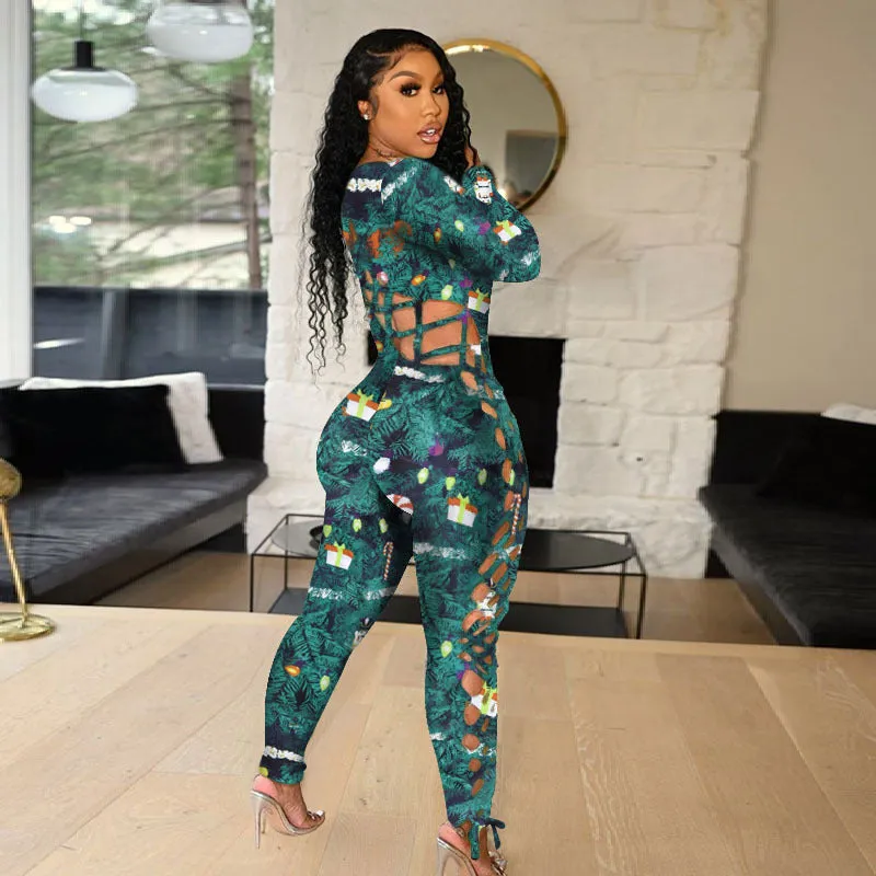 Sexy Christmas print jumpsuit（AY1527）