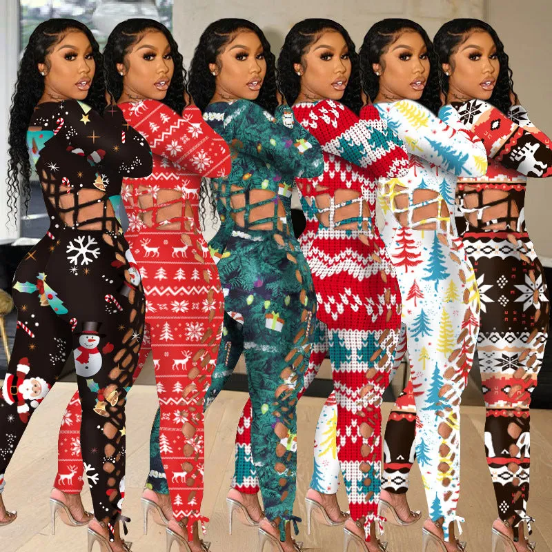 Sexy Christmas print jumpsuit（AY1527）