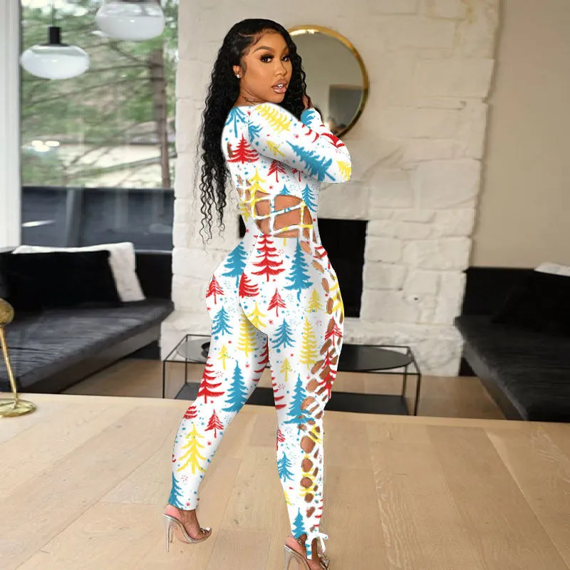 Sexy Christmas print jumpsuit（AY1527）