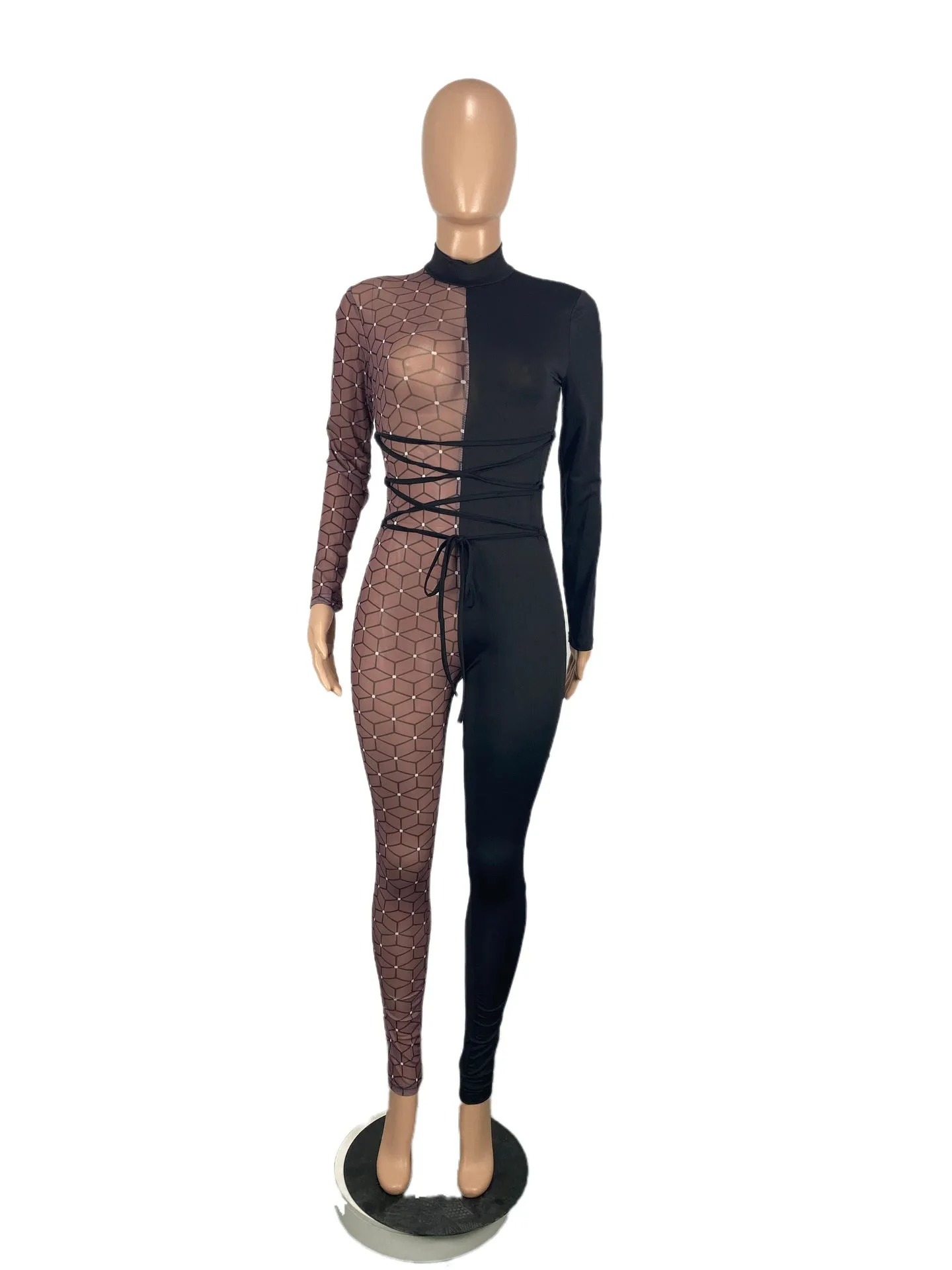 Sexy Mesh Panel Jumpsuit AY1712