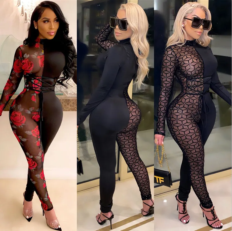 Sexy Mesh Panel Jumpsuit AY1712