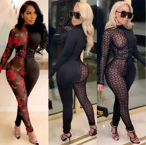 Sexy Mesh Panel Jumpsuit AY1712