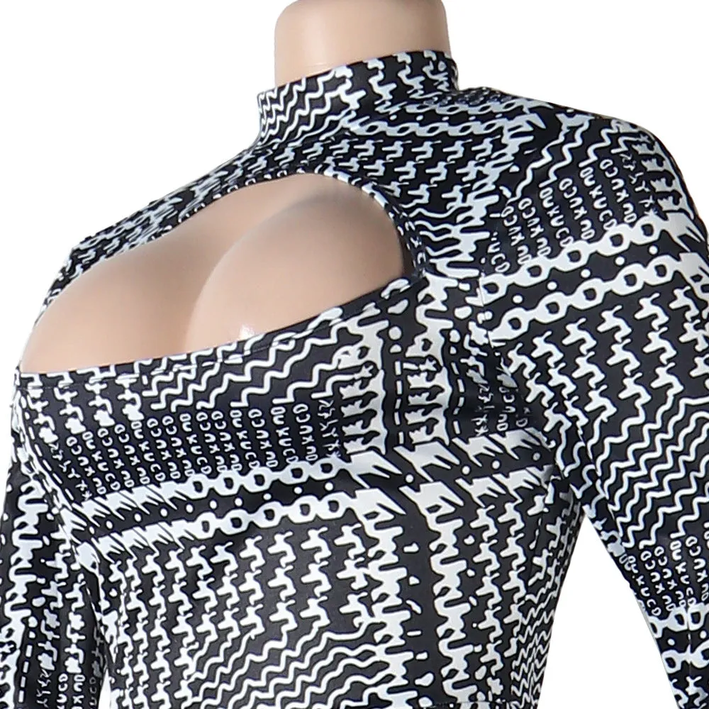Sexy open back printed jumpsuit （Without waist chain bag）(AY1581)