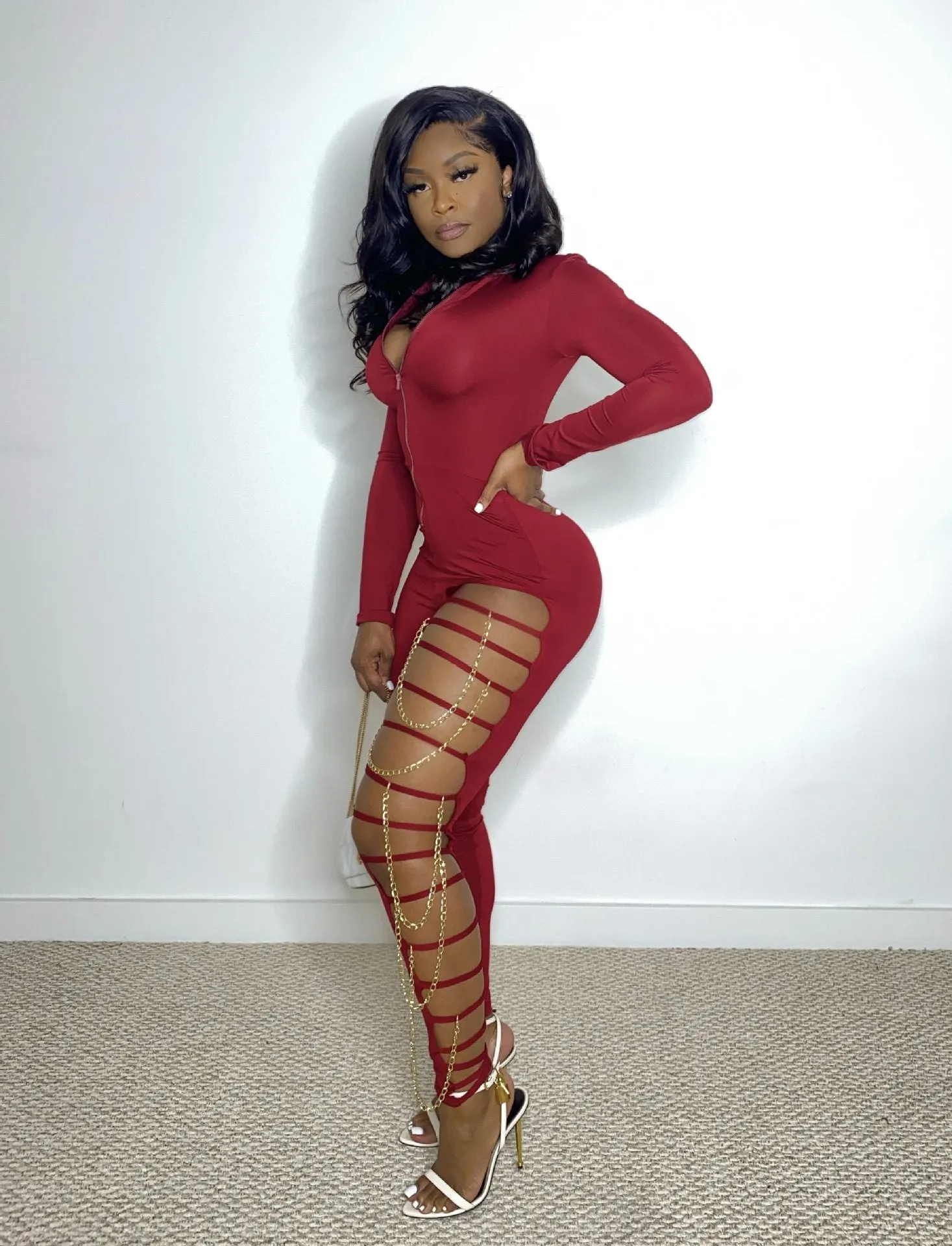Sexy Solid Color Chain Jumpsuit（AY1689）