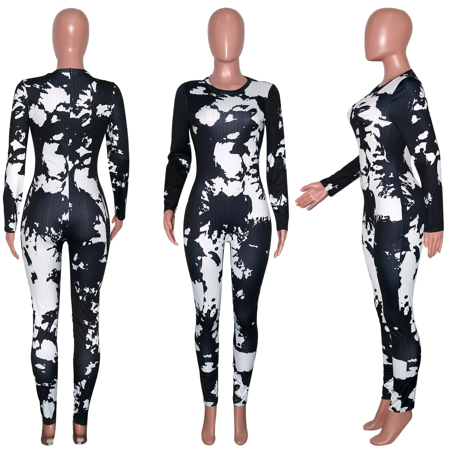Sexy Tie Dye Print Crew Neck Jumpsuit（AY1666）