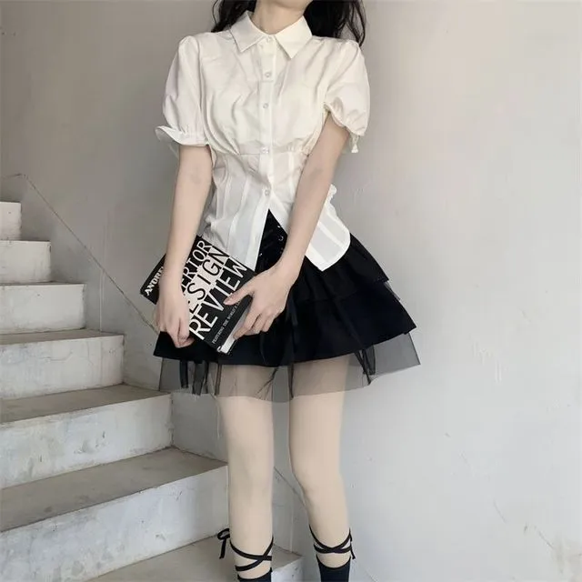 Sexy White Blouses Women Korean Fashion Shirt Chic Harajuku Preppy Elegant Female Japanese Casual JK Slim Y2k Blusas Cute Tops