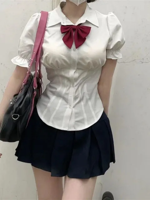 Sexy White Blouses Women Korean Fashion Shirt Chic Harajuku Preppy Elegant Female Japanese Casual JK Slim Y2k Blusas Cute Tops